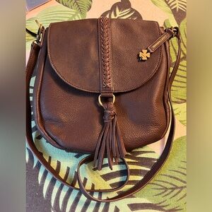 Lucky Brand Ali tobacco brown leather flap crossbody bag tassel NWOT